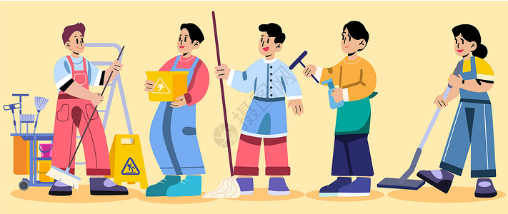 svg插画组件职业清洁工环卫工人矢量人物组合图片