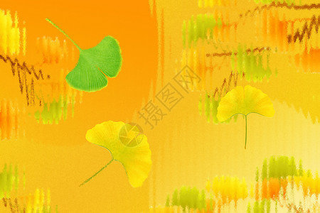 银杏坚果和落叶唯美大气银杏玻璃风秋天背景设计图片