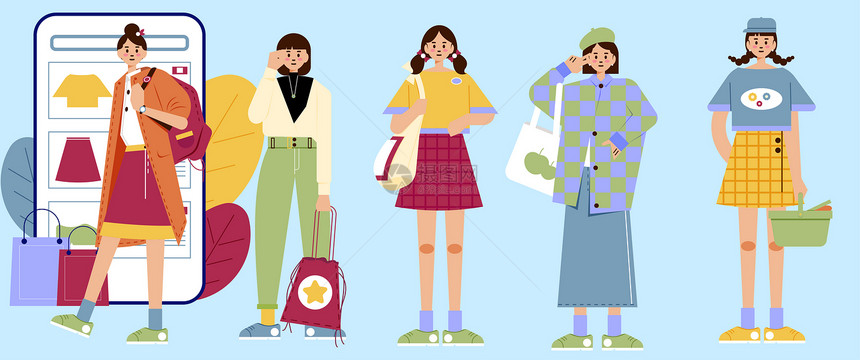 SVG插画组件之购物扁平人物图片