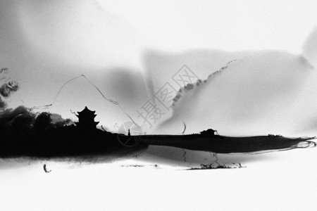 黑色墨汁大气古建筑中国水墨背景设计图片