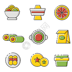 鱼饼串美食图标面条火锅寿司卷插画