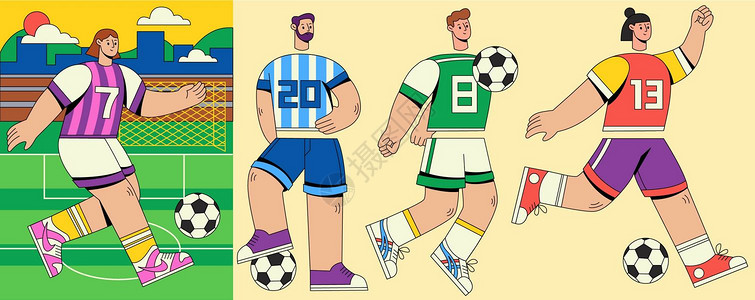 运动健身人物SVG插画组件之足球运动员插画