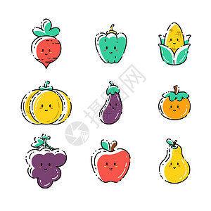 青椒玉米彩色食物蔬菜矢量元素套图插画