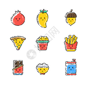吃栗子彩色食物水果饮品可乐矢量元素套图插画
