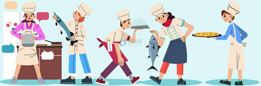svg人物插画职业西餐中餐厅厨师厨房烹饪图片