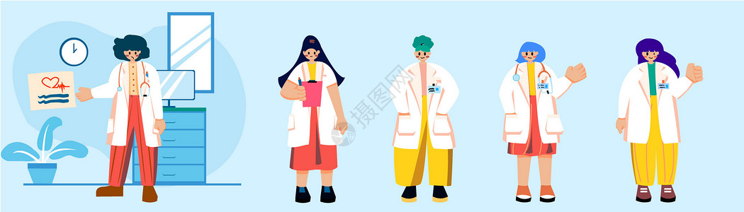 黄色金发护士扁平风人物场景营销插画医生人物SVG插画插画