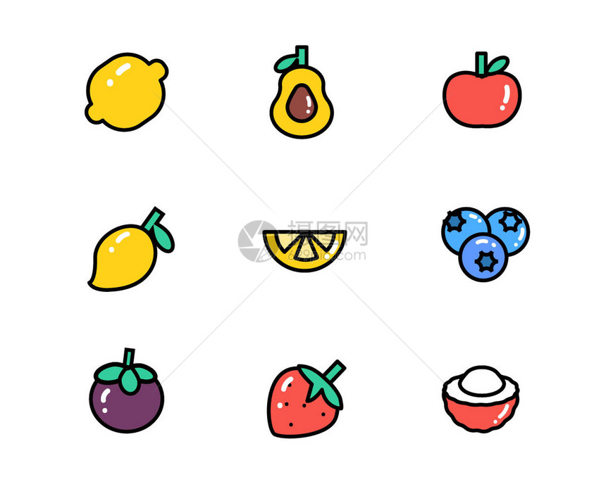 彩色图标食物主题水果元素套图图片