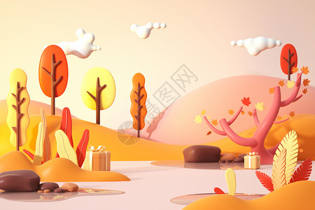 枫叶插图秋季树木场景设计图片