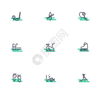 滑轮绿色健身矢量图标插画