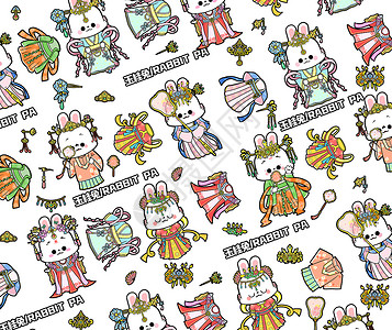 兔年春节宣传展板设计小兔IP形象设计玉桂兔服装配饰合集插画