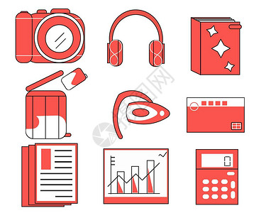 蓝牙耳机素材红色可爱商务SVG图标元素插画