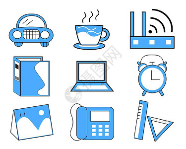 蓝色咖啡蓝色可爱商务SVG图标元素插画