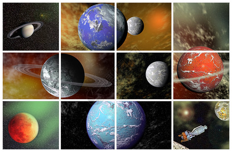 与行星的宇宙的多视图图片