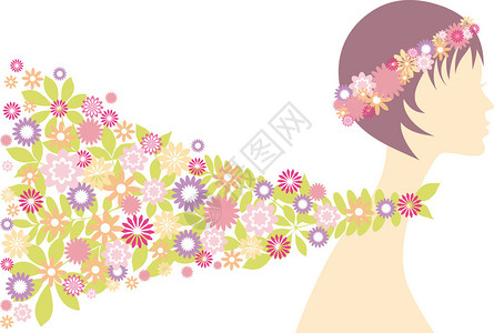 春天女孩用鲜花矢量背景背景图片