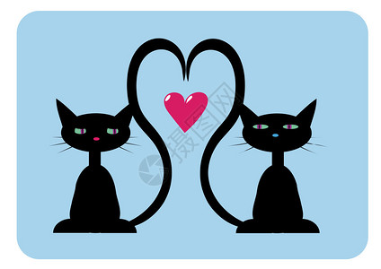 两只恋爱中的黑猫的矢量图解图片