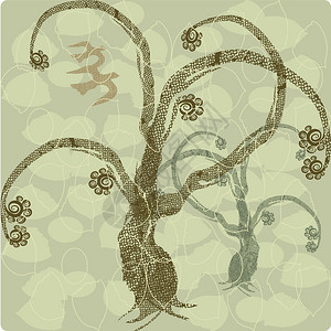 装饰地毯图案和轮廓树木和鸟类的插图图片
