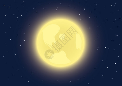 夜空中满月的背景矢量插图图片