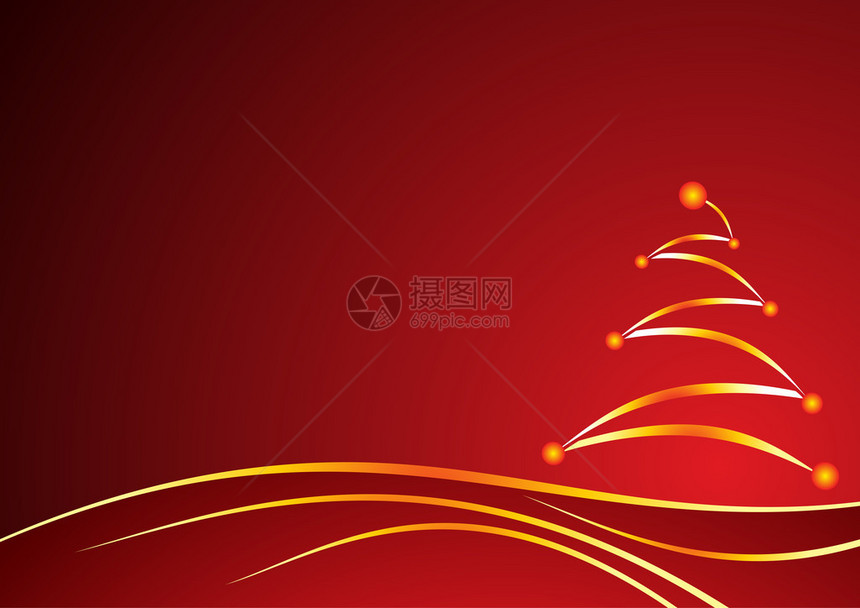 红色背景上的金色闪亮圣诞树图片