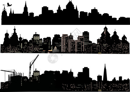 3个城市的休光带插图白色背景与背景图片