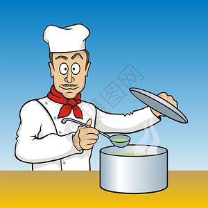 卡通厨师用勺子测试汤图片