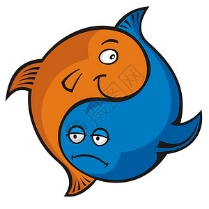 蓝色和橙色卡通鱼阴图片
