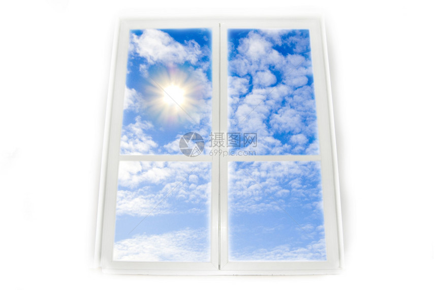 窗口天空和太阳概念图像Viev从天空图片