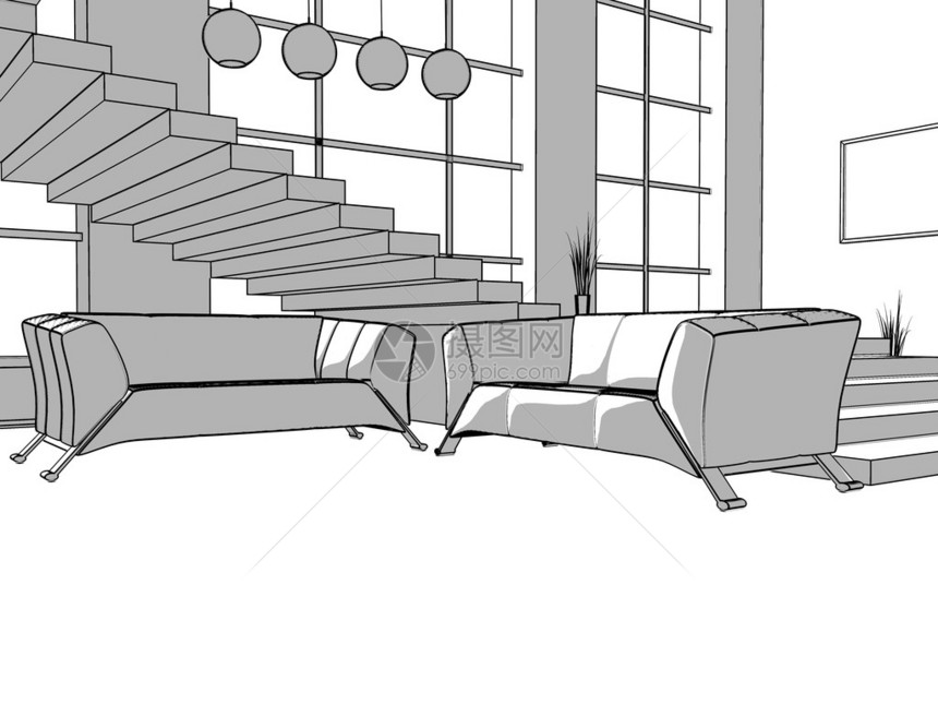 现代客厅一室专属设计线条形象图片