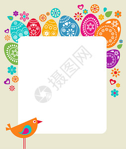 复活节彩蛋花和鸟的卡片模板图片