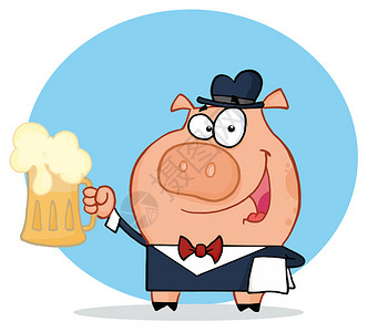 股票配资快乐的服务员猪配啤酒插画