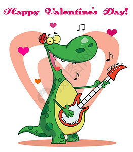 微笑的恐龙弹吉他有心脏背景图片