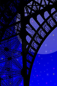 以夜空和满月为背景的埃菲尔铁塔图片