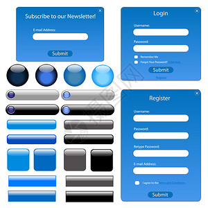 一组蓝色web表单和按钮图片