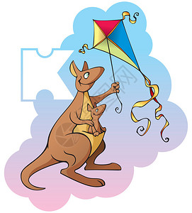 儿童字母系列字母K袋鼠和风筝图片