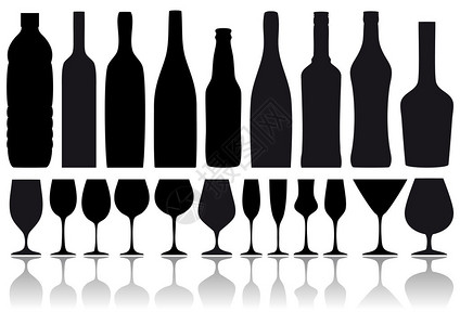 暮光鲁克伦科一套葡萄酒玻璃和瓶子光插画
