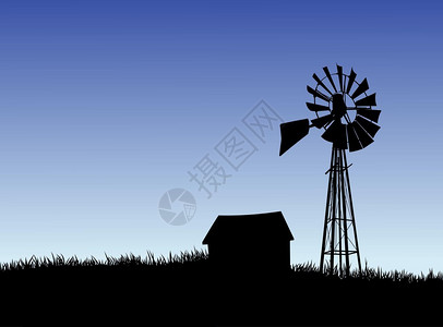 斯特雷莫伊以图层分隔的农业之家和风车西尔插画