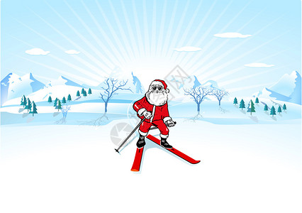 有滑雪的圣诞老人背景图片