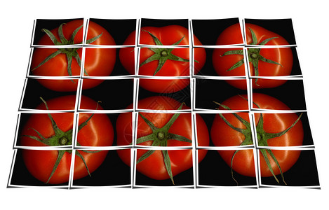 黑色背景拼图的番茄拼图在白图片