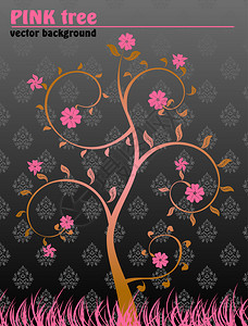 Floral树底黑色粉红色陈年背景图片