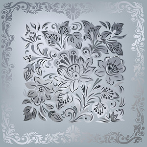 在灰色背景的抽象银色花卉装饰品图片