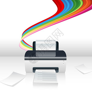 彩色打印机白色背景上有波浪的计算机打印机插画