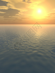 炎热的橙色日落沉入平静热带海洋的地平线图片