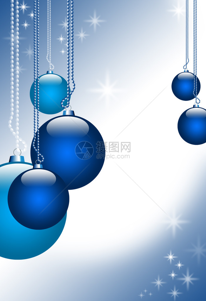 蓝色抽象背景上的圣诞球插图图片