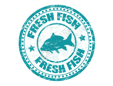 佩西装有鱼形状和文字鲜鱼的格隆盖橡皮图章插画