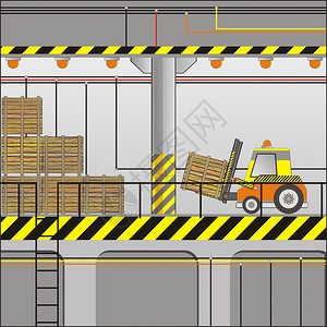 带木箱的工业区电动叉车插画