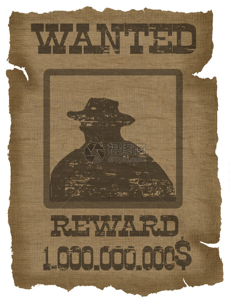 一张带有牛仔剪影的旧通缉海报图片