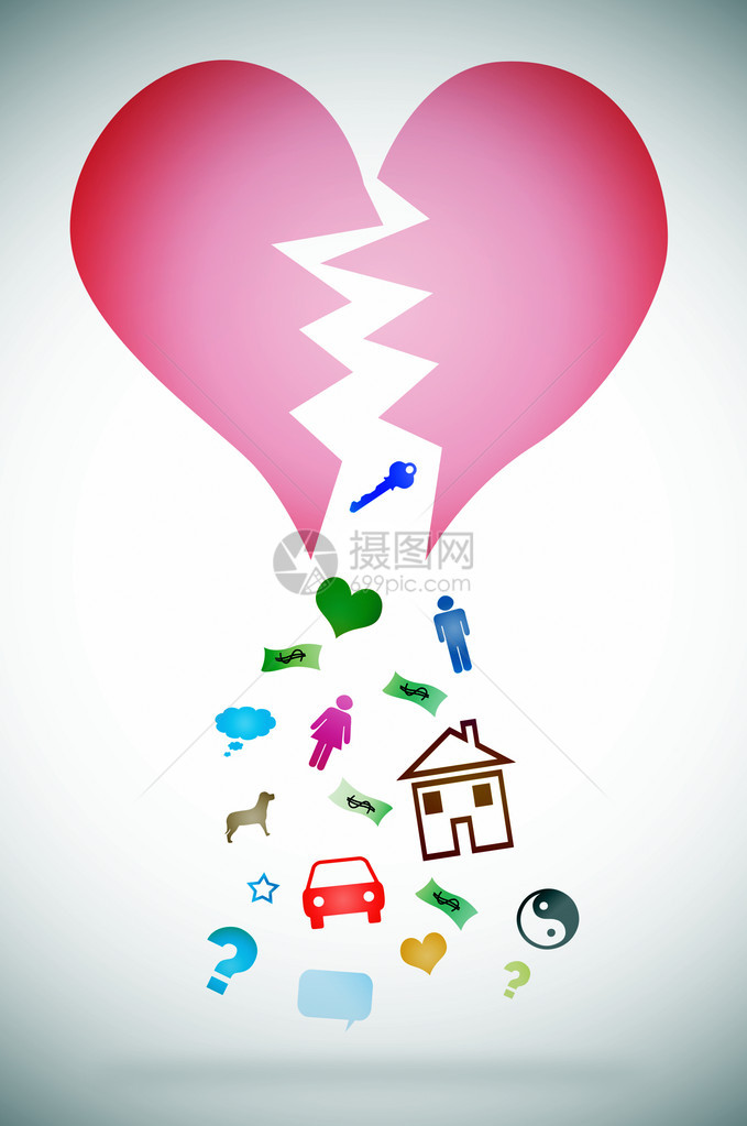 心碎的插图象征着离婚的概念图片