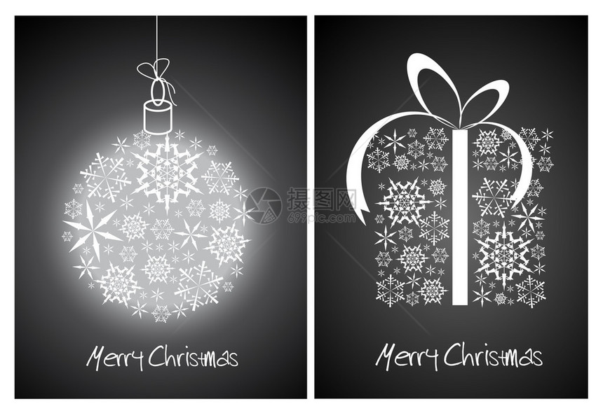 圣诞抽象卡球体和礼品盒用黑色背图片