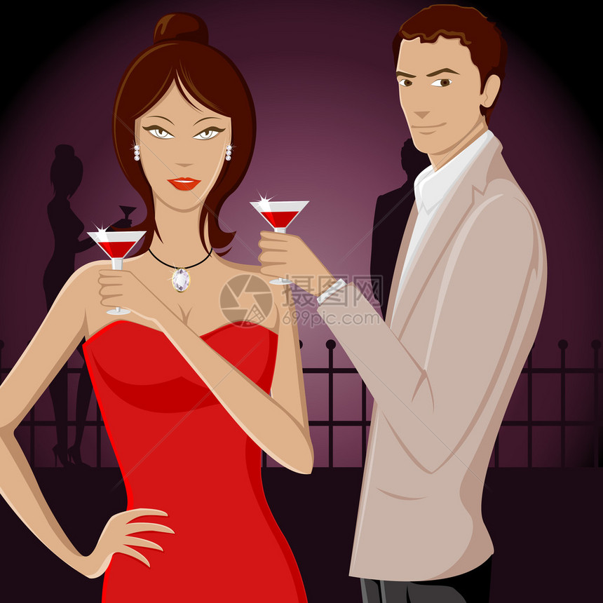 情侣在聚会上喝酒的插图图片