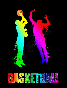 篮球运动员用球跳跃矢量插图图片