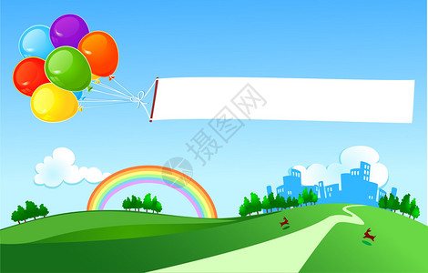 气球在上空拖着横幅背景图片